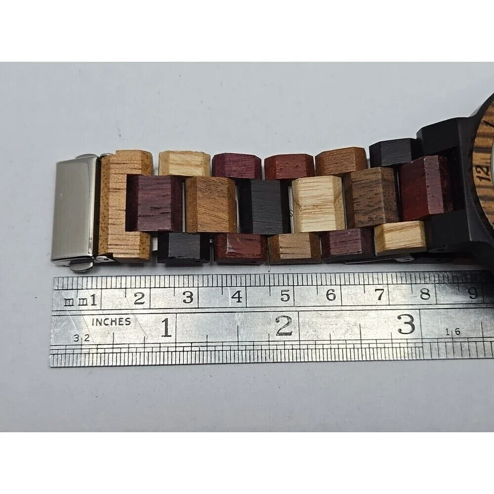 Unbranded Wooden Watch Color Block Dial Wood Band Quartz New Battery Lightweight